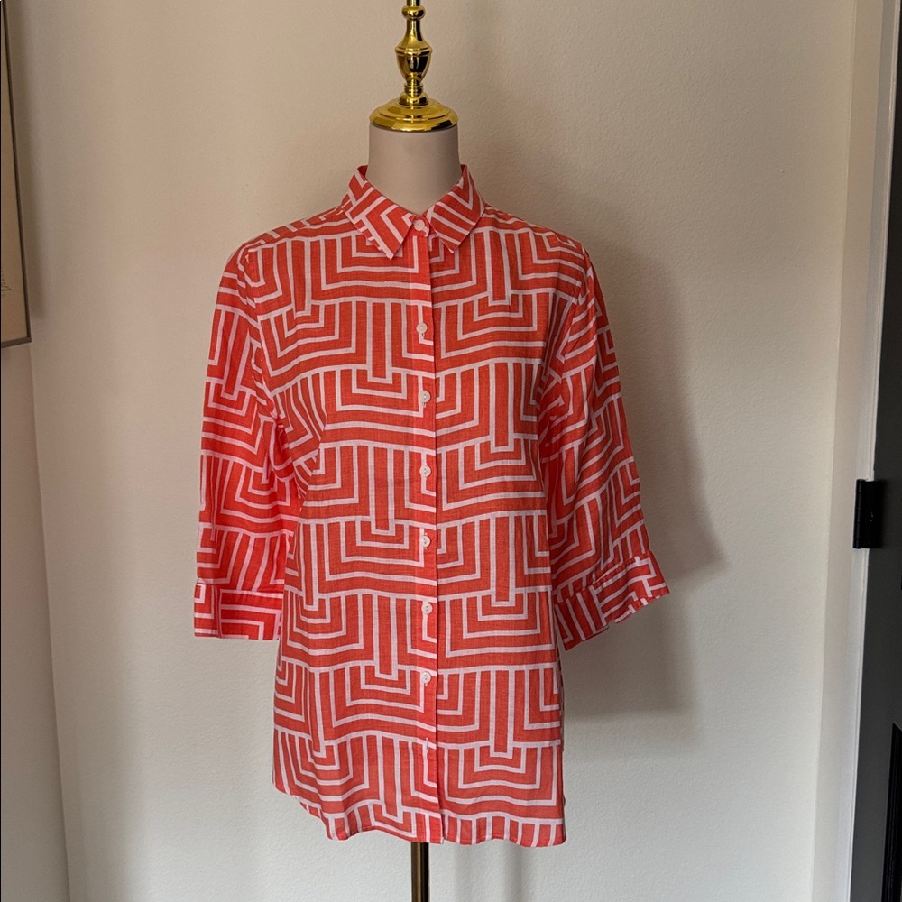Chico's Orange and White Geometric Blouse
